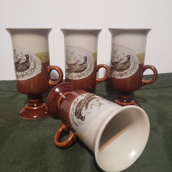 OTAGIRI Pheasants Pedestal Irish Coffee Footed Mugs 6 oz Vintage set of 4 - Picture 6 of 10